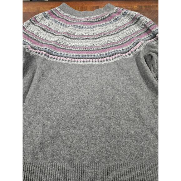 J Jill Fair Isle Stripes Raglan Sweater Women's Sz L Charcoal Gray Pullover - Picture 6 of 6